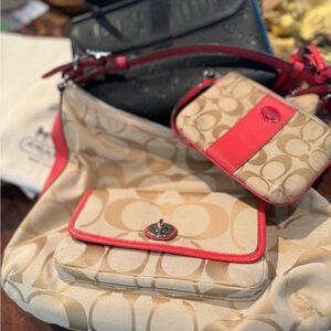 Coach legacy bag khaki and coral red and black bag bundle